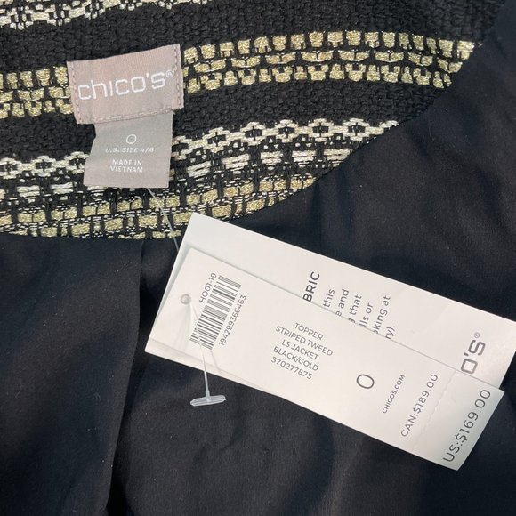 Chicos Gold Black Striped Tweed Long Jacket - Picture 14 of 16